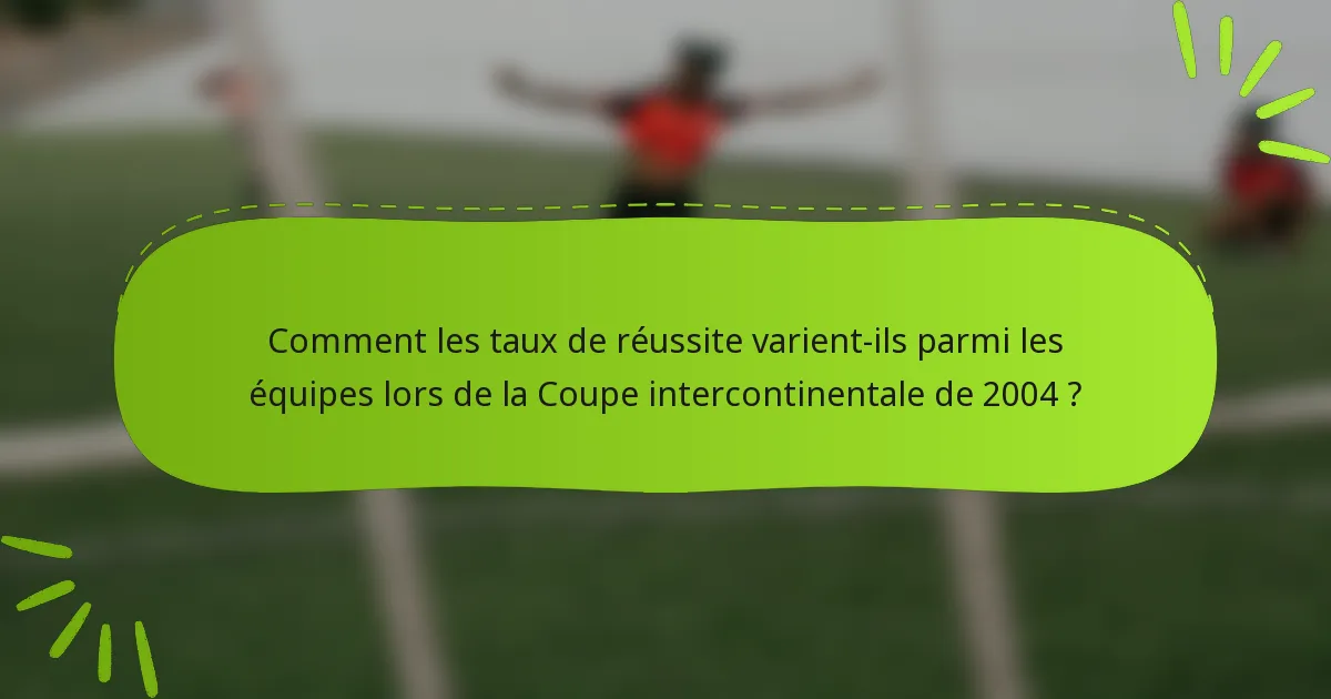 Comment les taux de réussite varient-ils parmi les équipes lors de la Coupe intercontinentale de 2004 ?