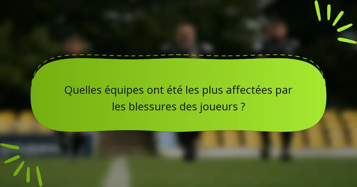 Quelles équipes ont été les plus affectées par les blessures des joueurs ?