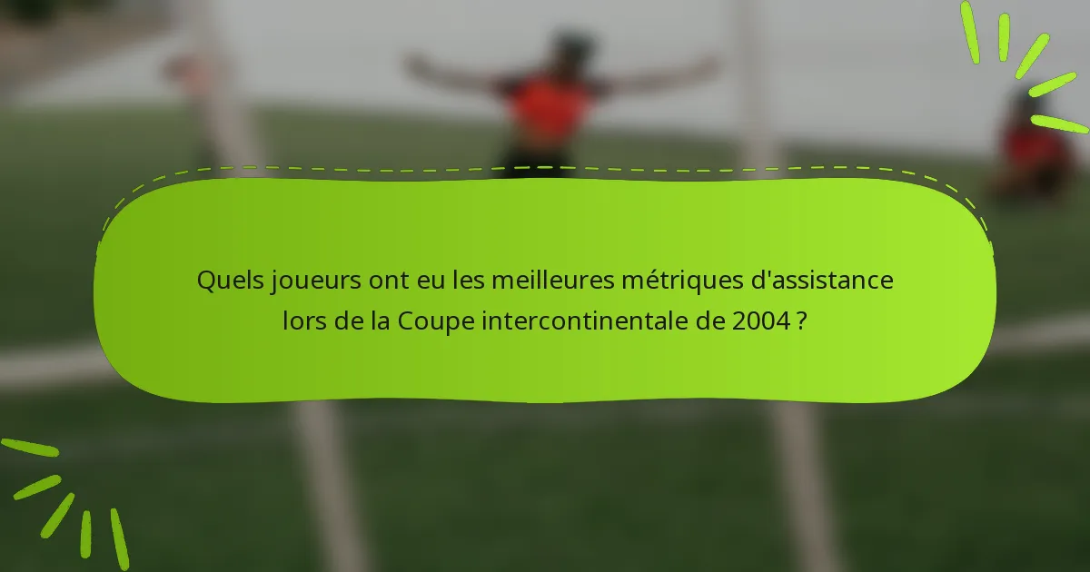Quels joueurs ont eu les meilleures métriques d'assistance lors de la Coupe intercontinentale de 2004 ?